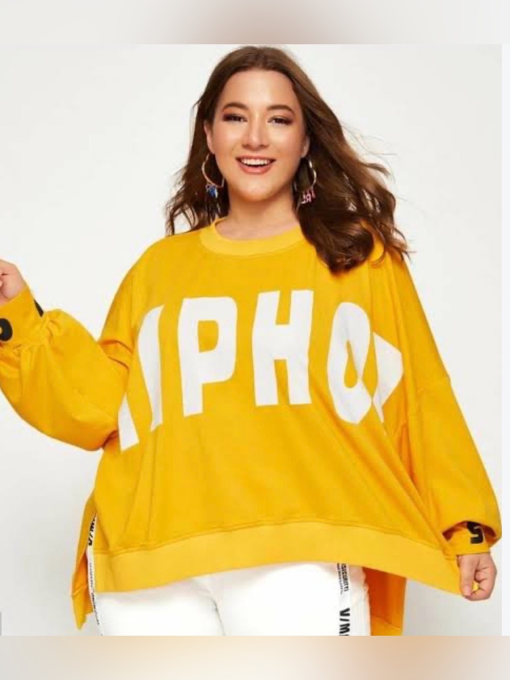 SHEIN Hip Hop Graphic Sweatshirt Yellow Chill Swag Cuffs Plus Size 2XL
